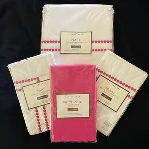 Pottery Barn Pink Pearl Embroidered K/Cal. King Duvet Cover & Pillow Sham Sets